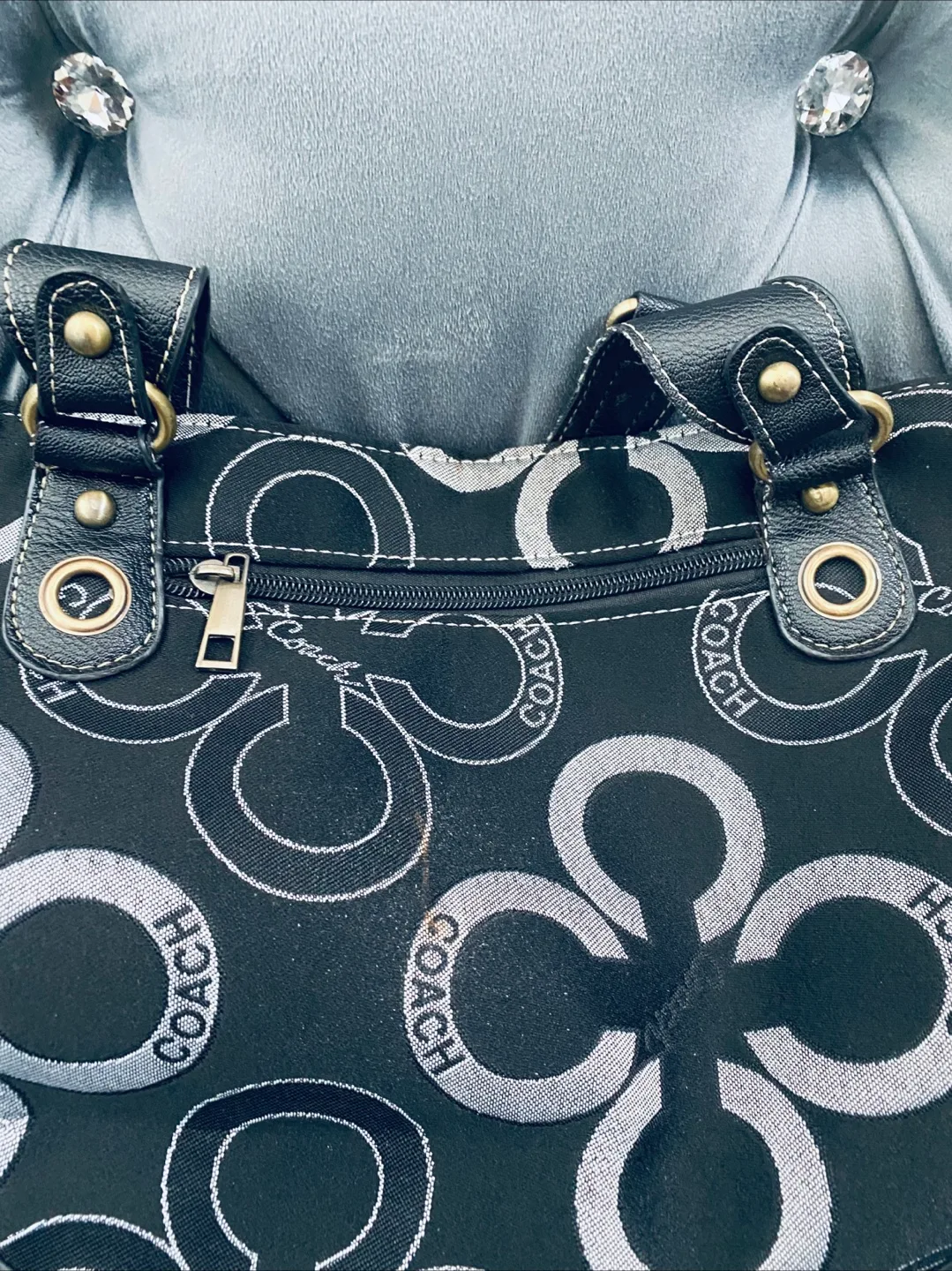 Coach Black & Silver Signature Hobo Bag image indicator(2)