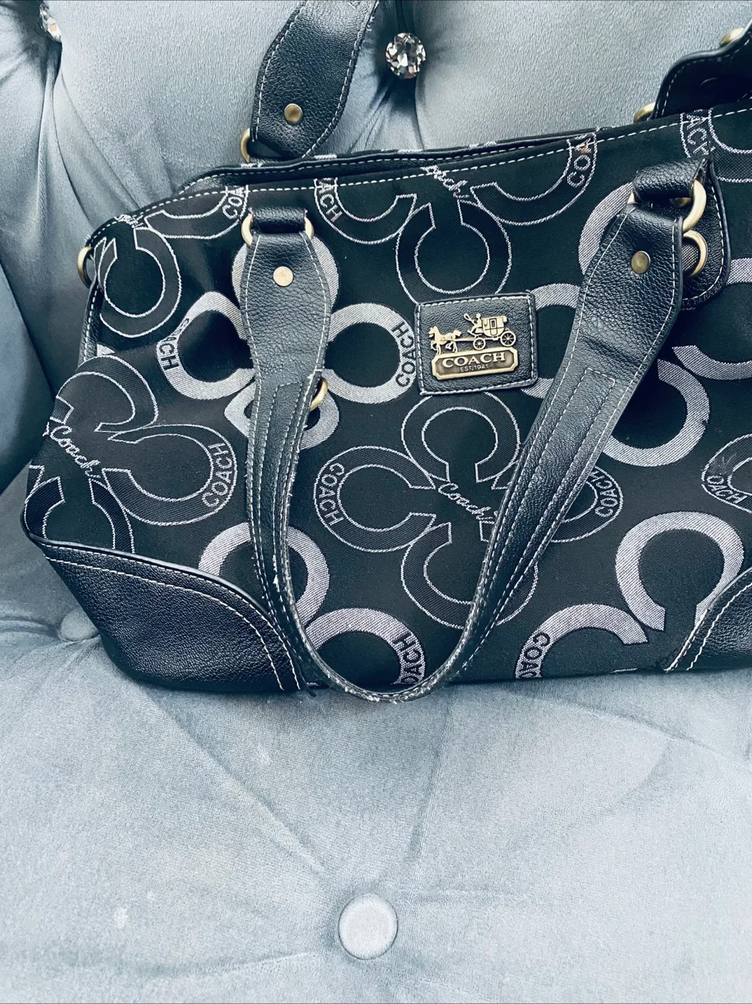 Coach Black & Silver Signature Hobo Bag image indicator(3)