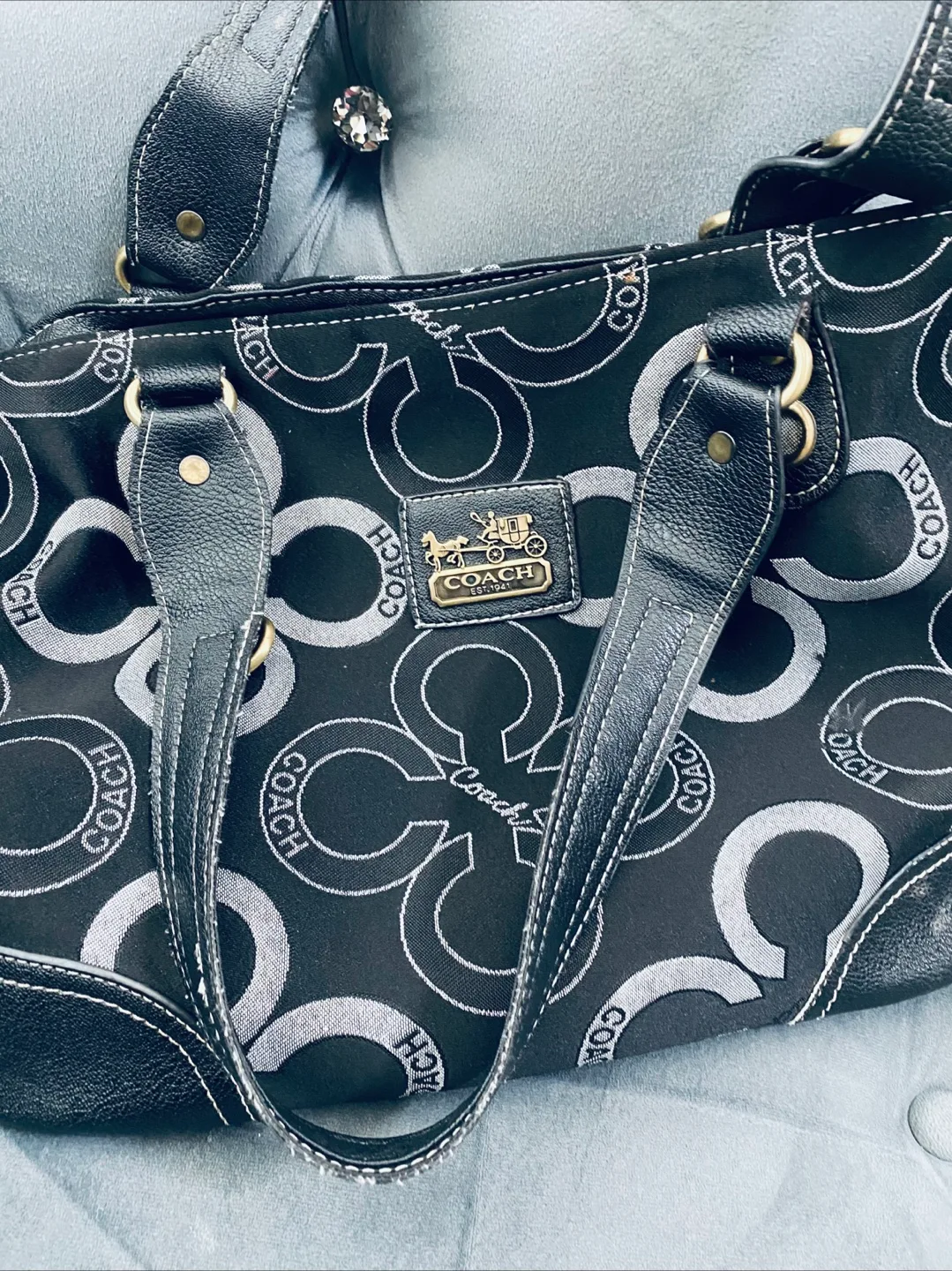 Coach Black & Silver Signature Hobo Bag thumbnail
