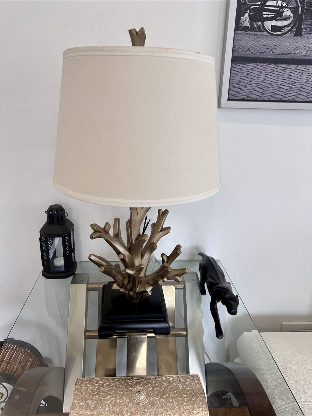 Glass Top Side Table with lamp