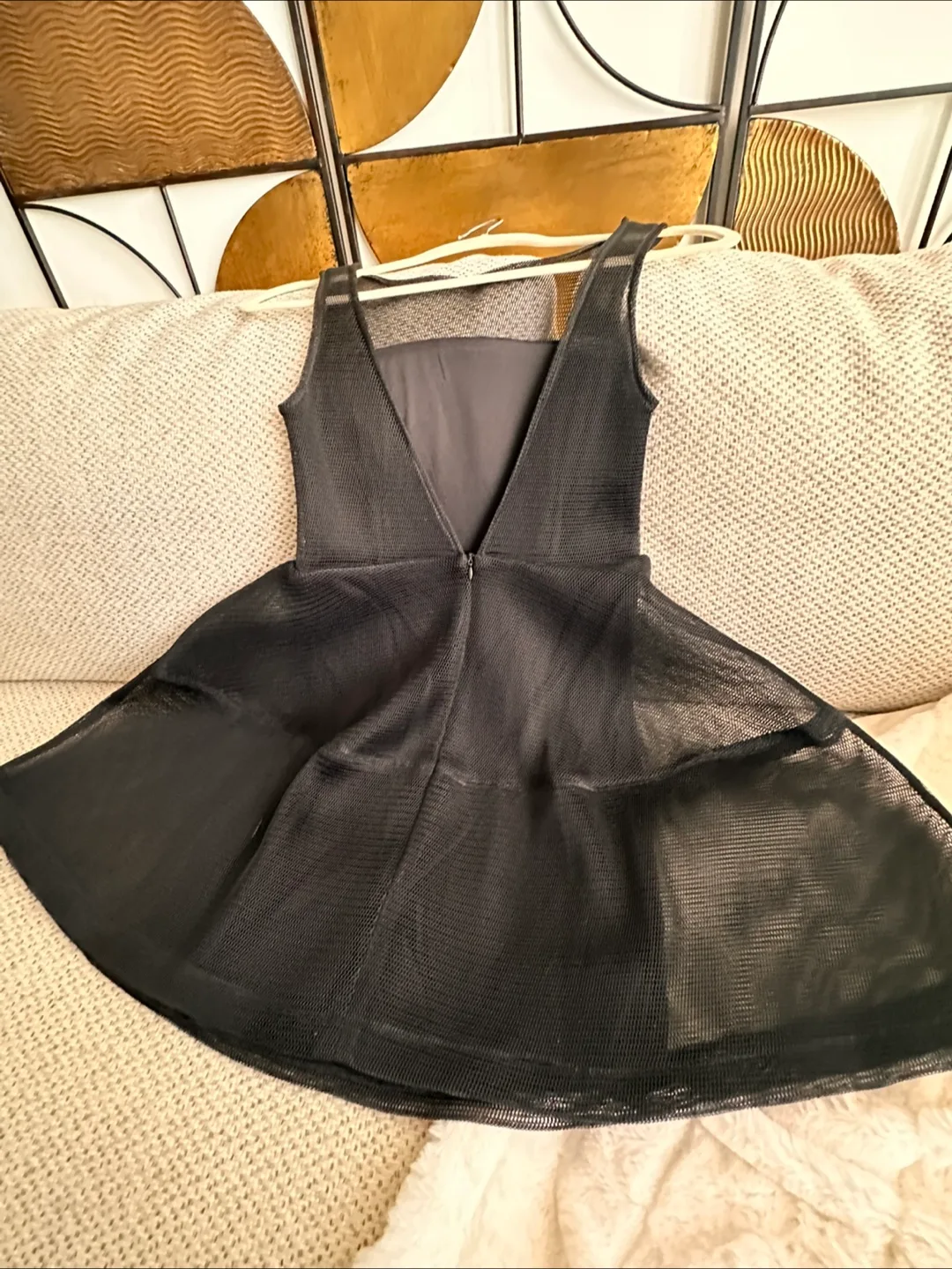 Eyelet Mesh Overlay Black Cocktail Dress, vintage, S image indicator(4)