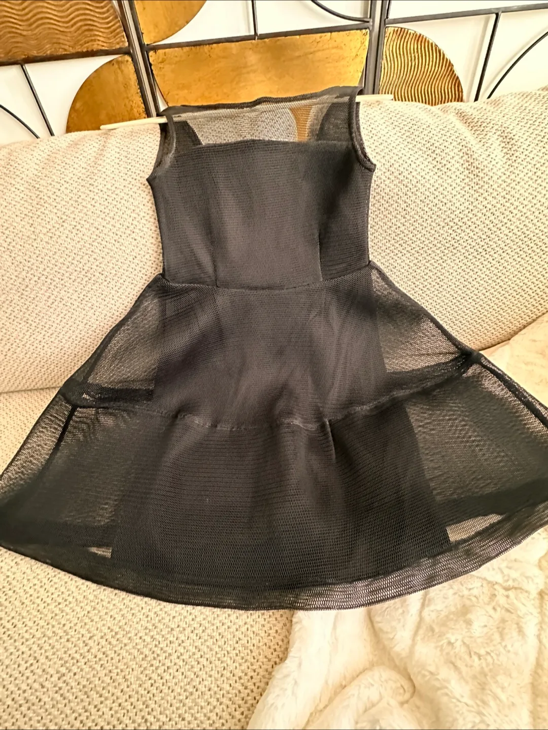 Eyelet Mesh Overlay Black Cocktail Dress, vintage, S thumbnail