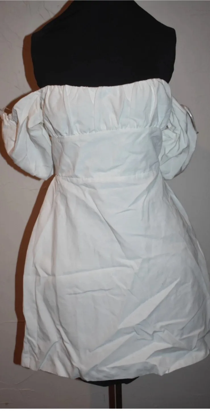 Zara White Puff Sleeve Mini Dress XL thumbnail