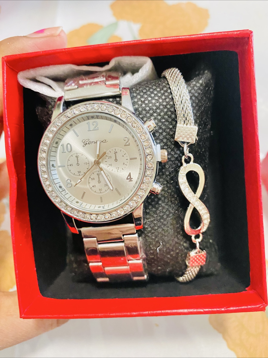 Geneva Silver Watch & Bracelet Set