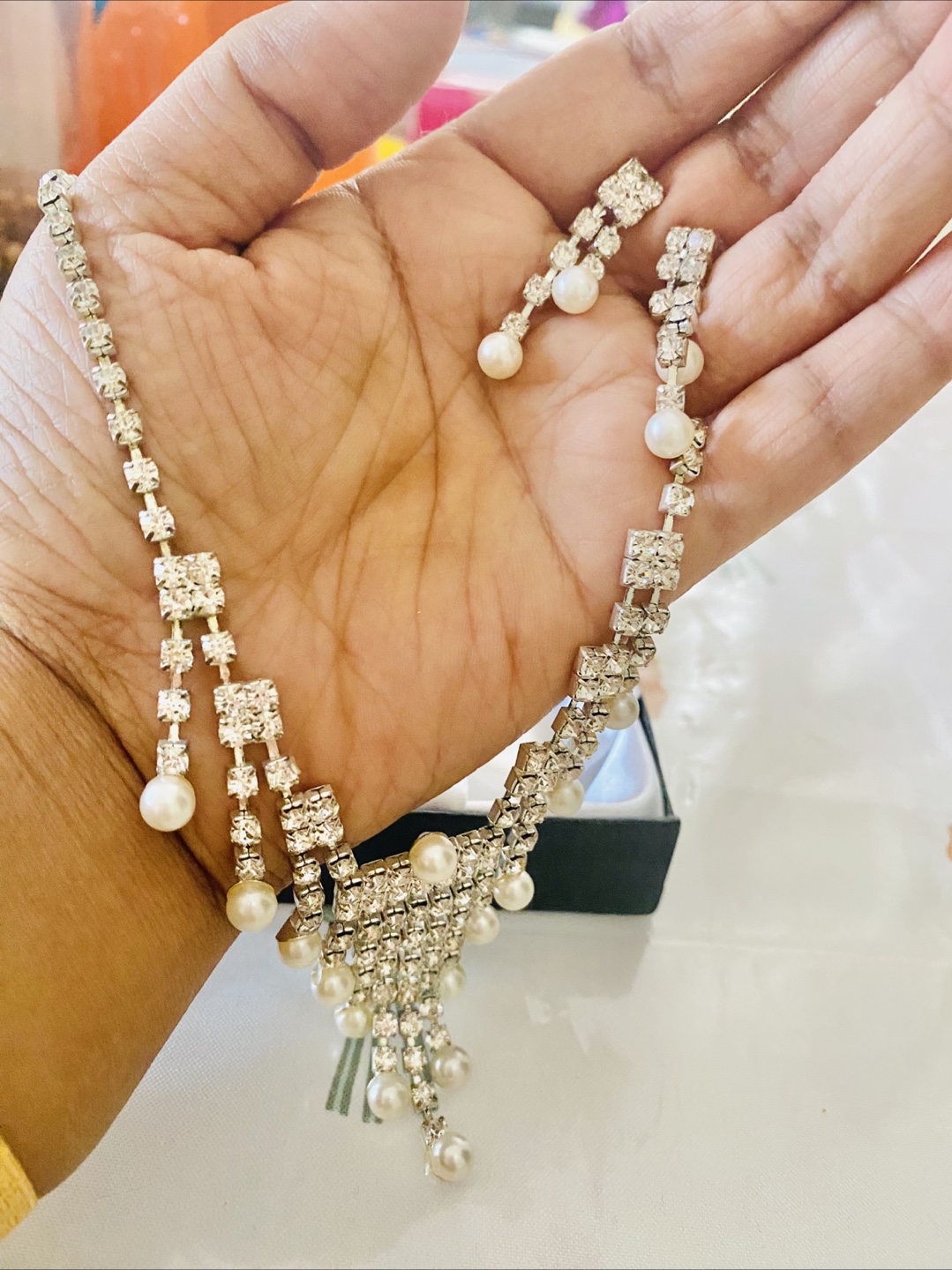 Pearl & Rhinestone Necklace & Earring Set - photo 2