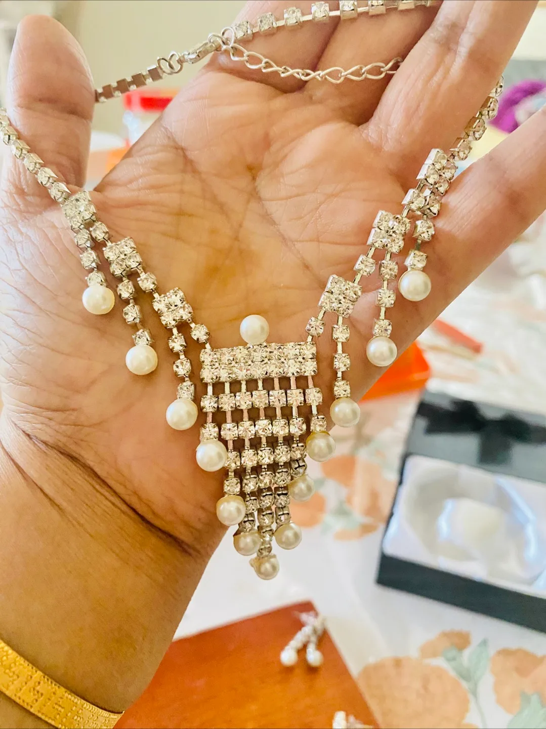 Pearl & Rhinestone Necklace & Earring Set thumbnail