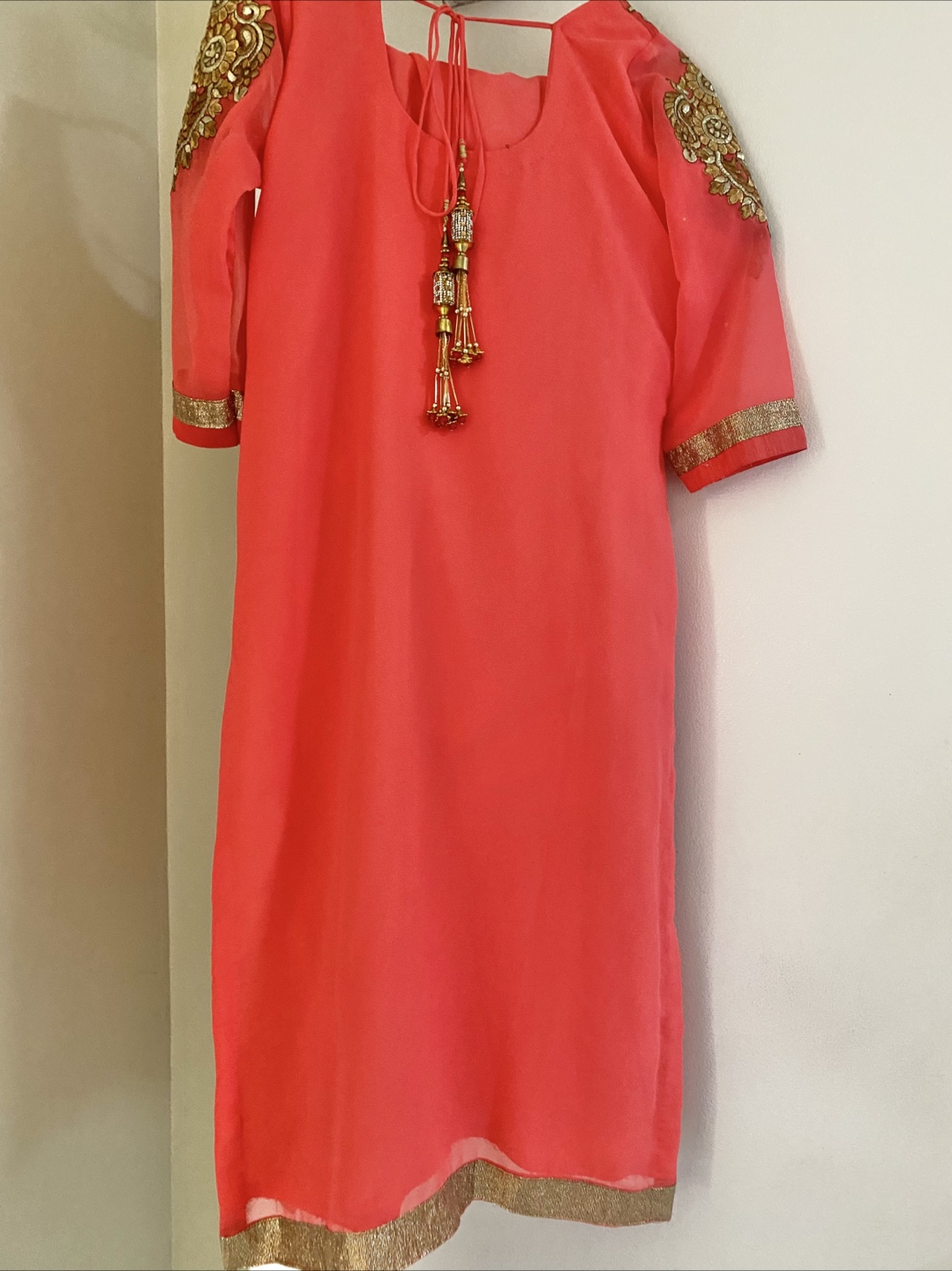 Coral & Gold Embroidered Indian Dress - photo 4