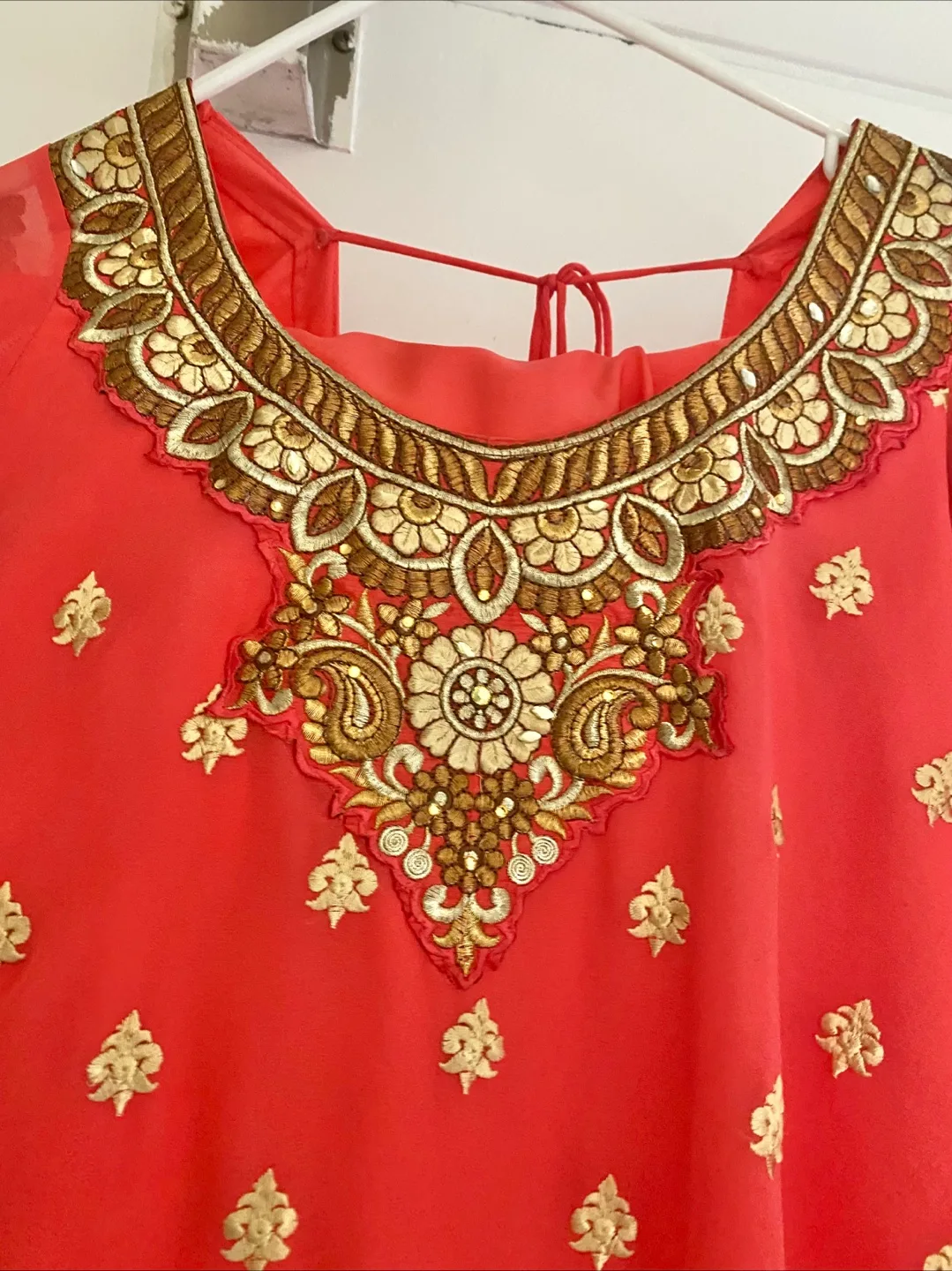 Coral & Gold Embroidered Indian Dress thumbnail