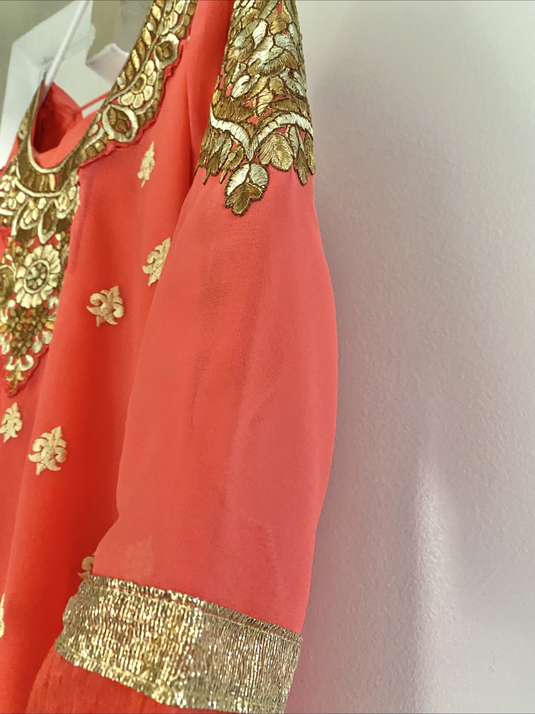 Coral & Gold Embroidered Indian Dress - photo 3