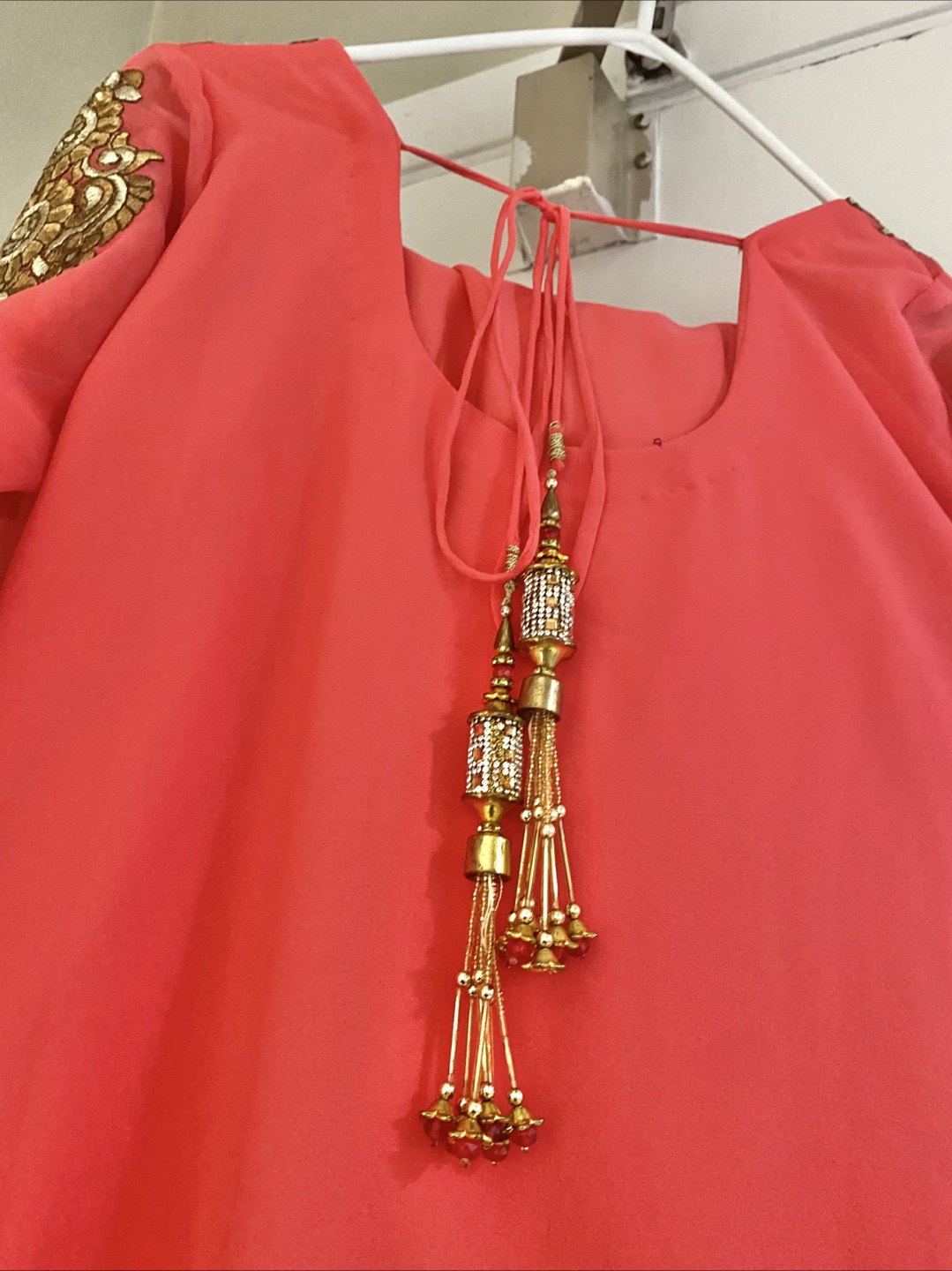 Coral & Gold Embroidered Indian Dress - photo 5