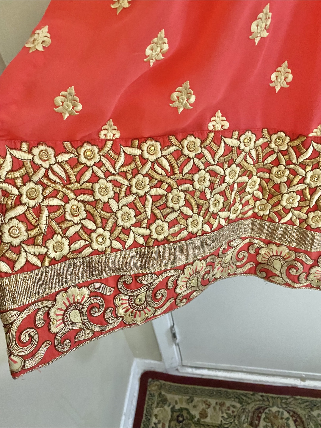 Coral & Gold Embroidered Indian Dress - photo 2