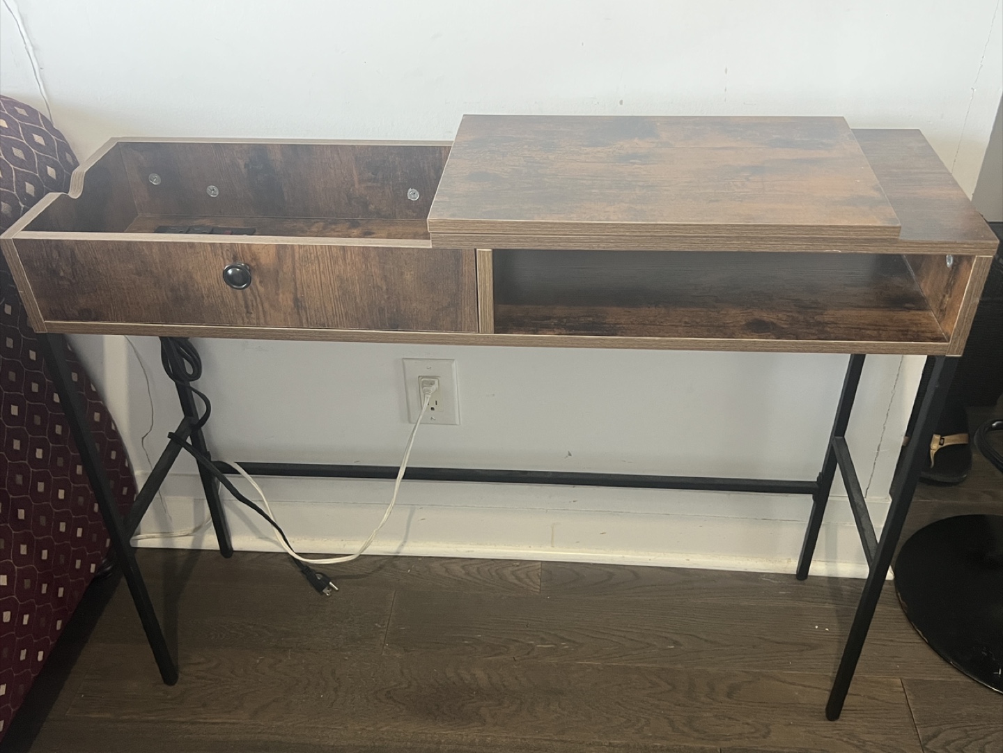 Brown Wooden Desk with Drawer & Power Outlet - photo 2