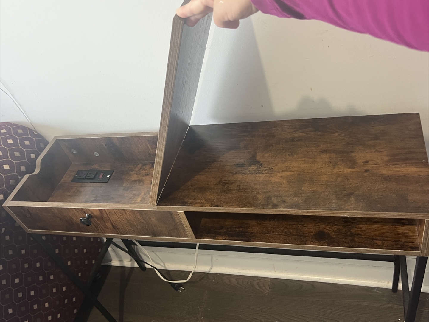 Brown Wooden Desk with Drawer & Power Outlet - photo 3