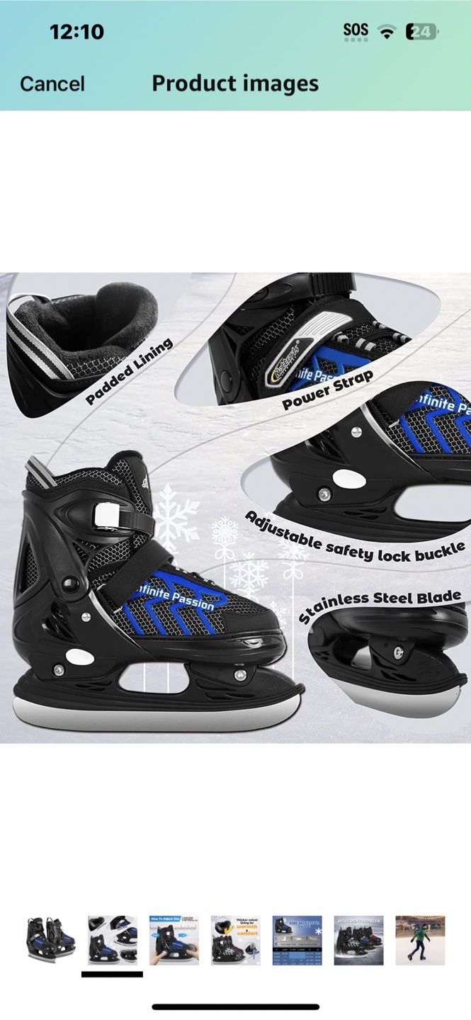 Infinite Passion Adjustable Ice Skates - Size L (US 5Y-8Y)