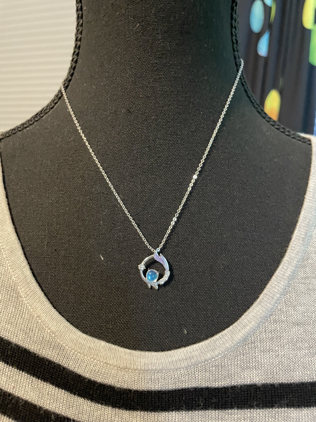 Silver Tone Necklace with Blue Stone - photo 3