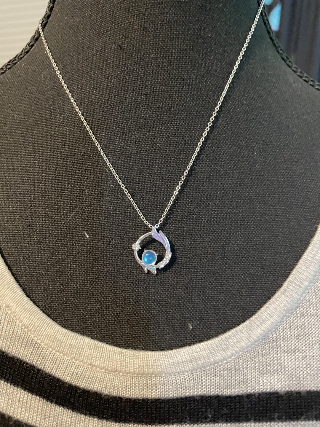 Silver Tone Necklace with Blue Stone - photo 5