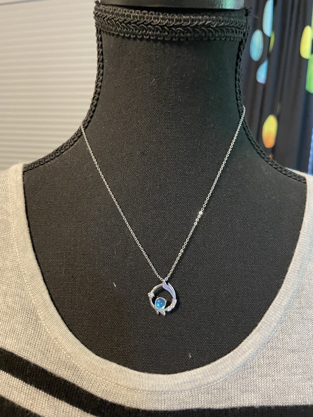 Silver Tone Necklace with Blue Stone - photo 2