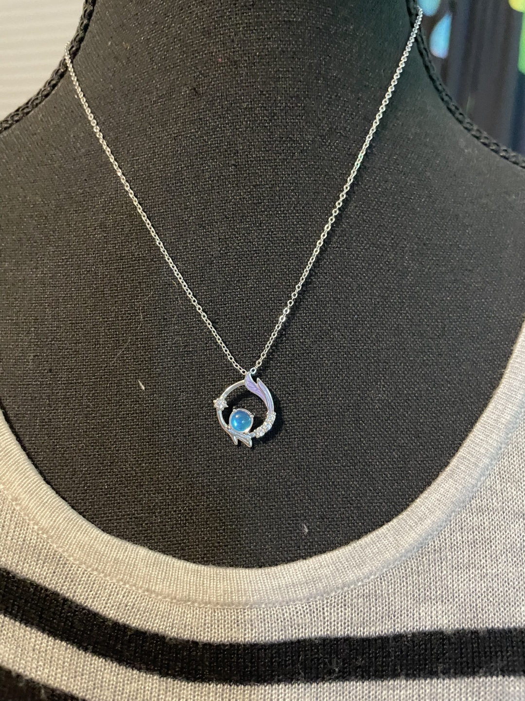 Silver Tone Necklace with Blue Stone - photo 4