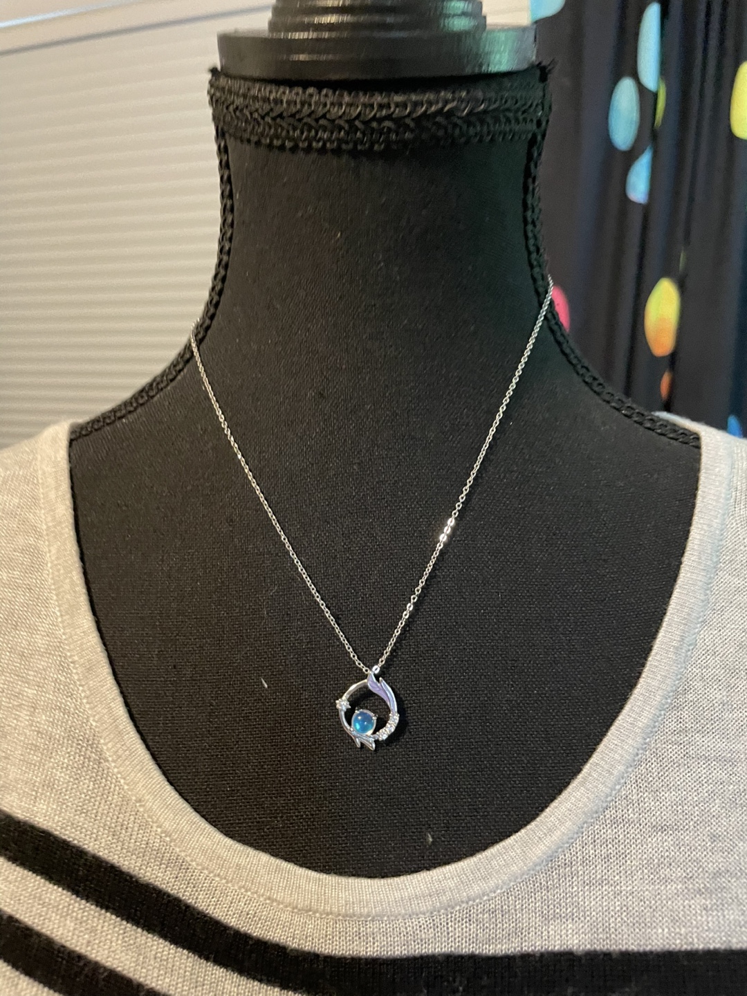 Silver Tone Necklace with Blue Stone