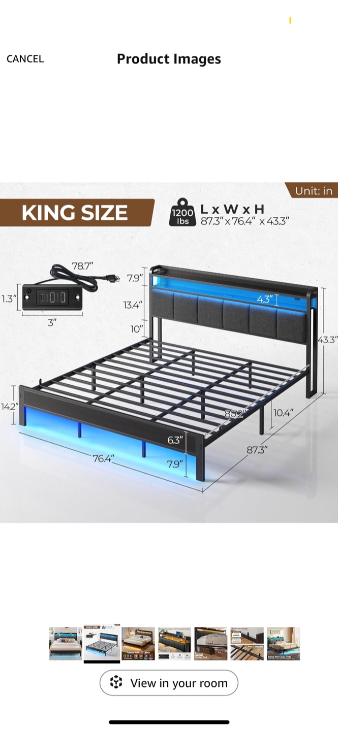 King Size Bed Frame with LED Lights - photo 2