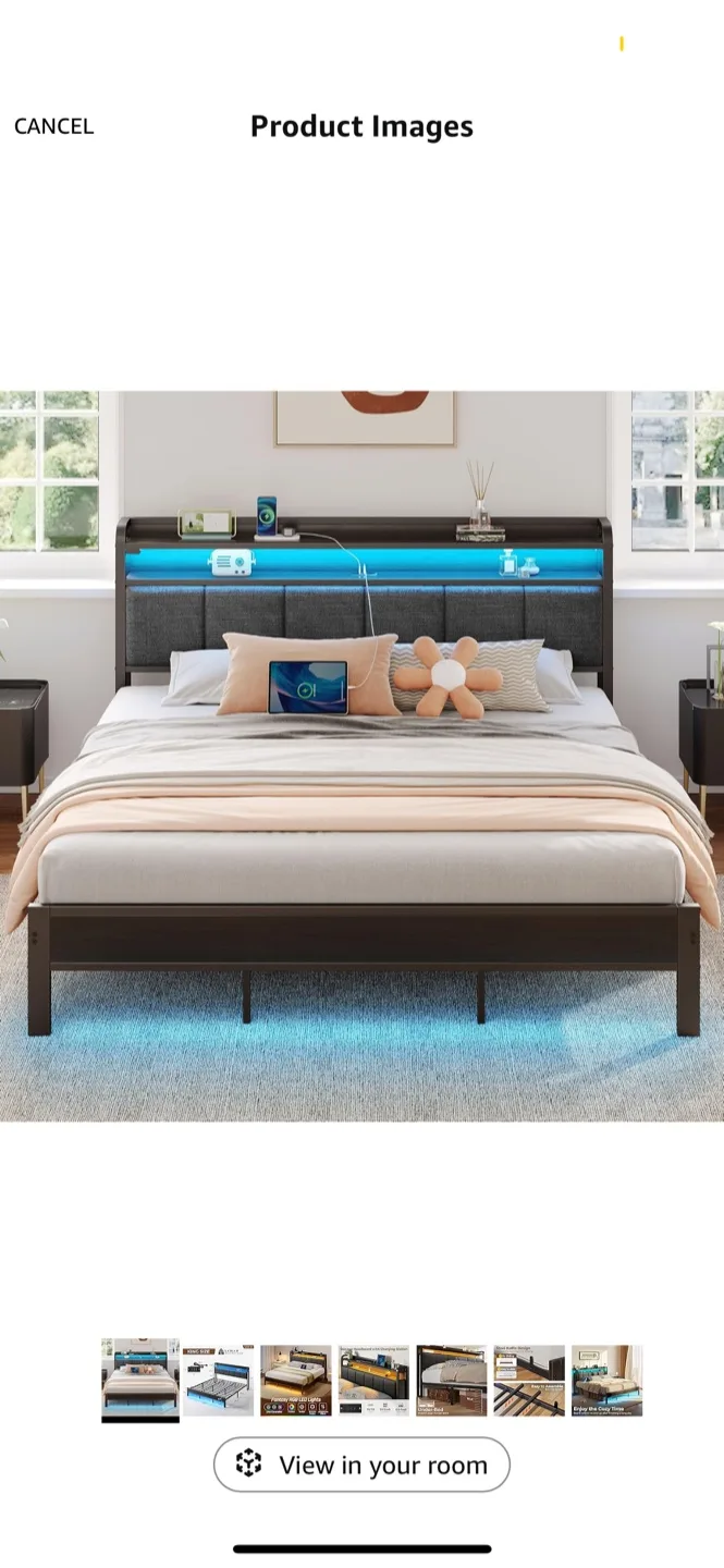 King Size Bed Frame with LED Lights thumbnail