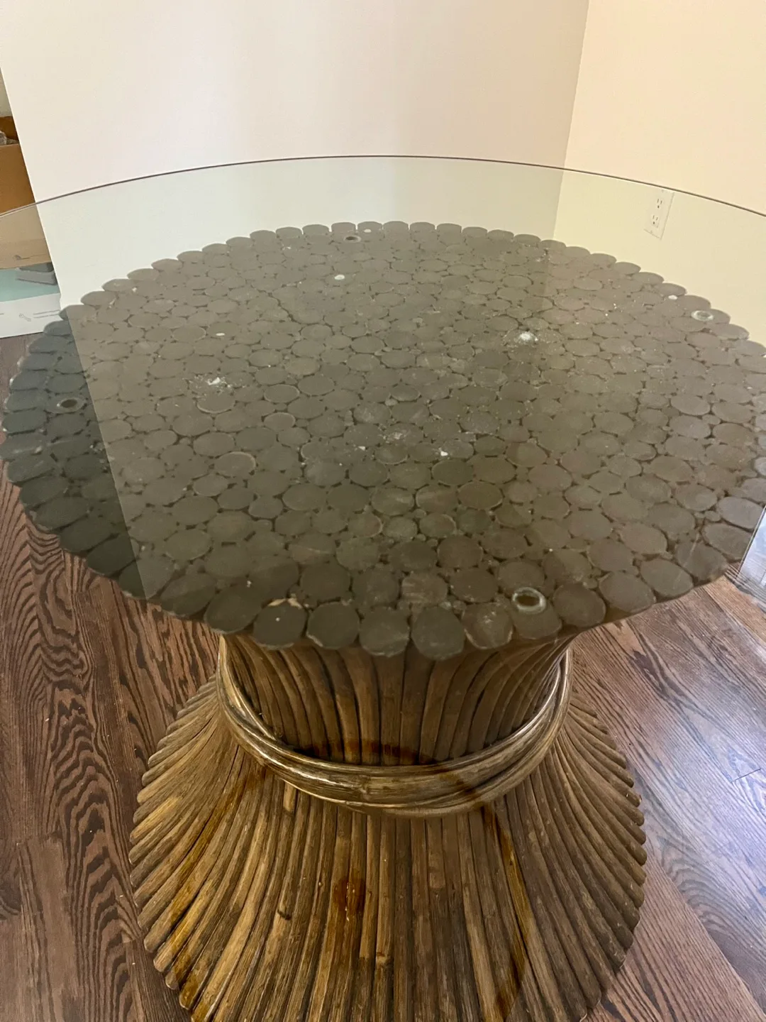 MUST GO TODAY! Dining Table with Rattan Wheat Sheath Base image indicator(5)