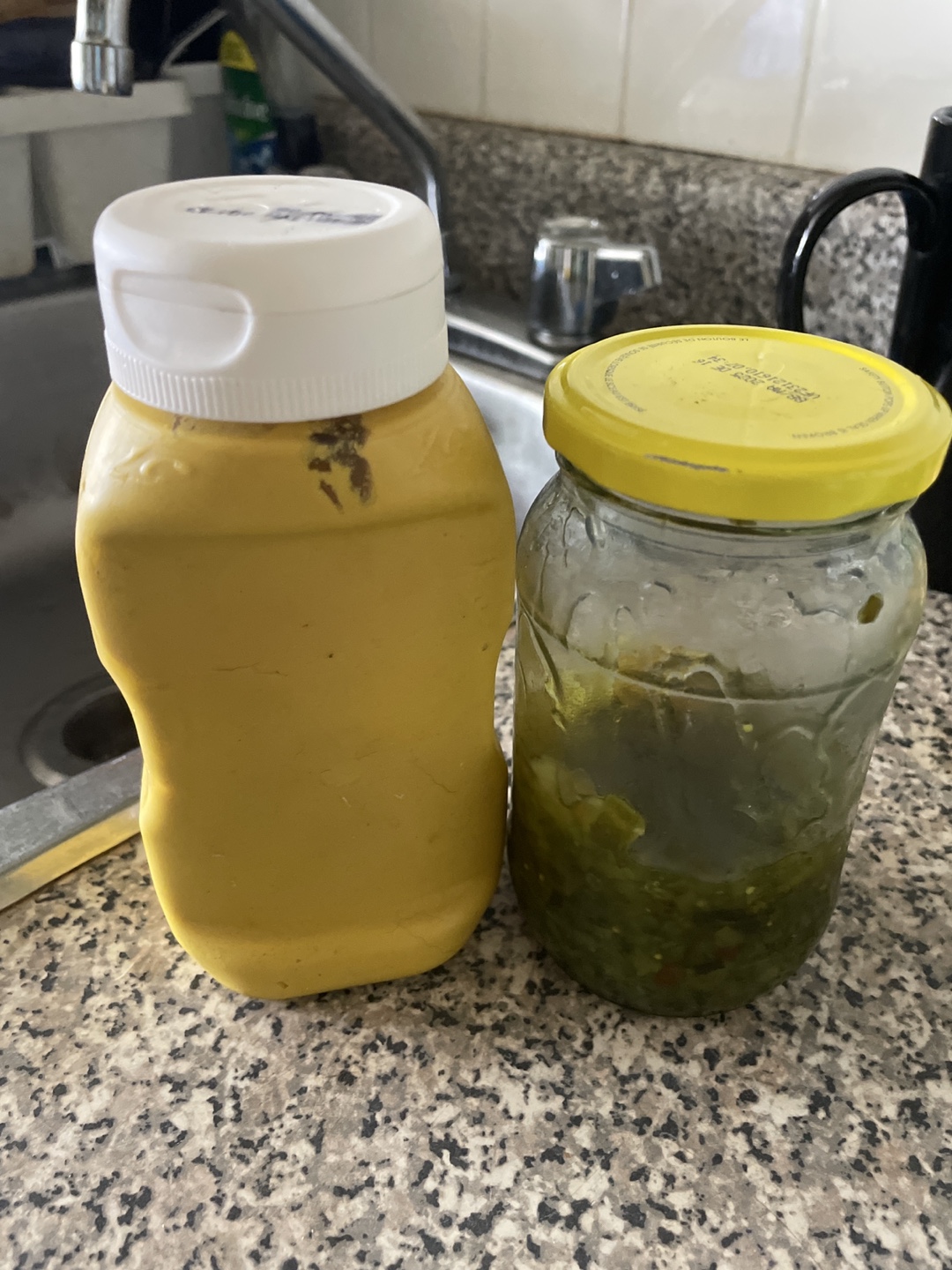 Bottles of Yellow Mustard and Relish