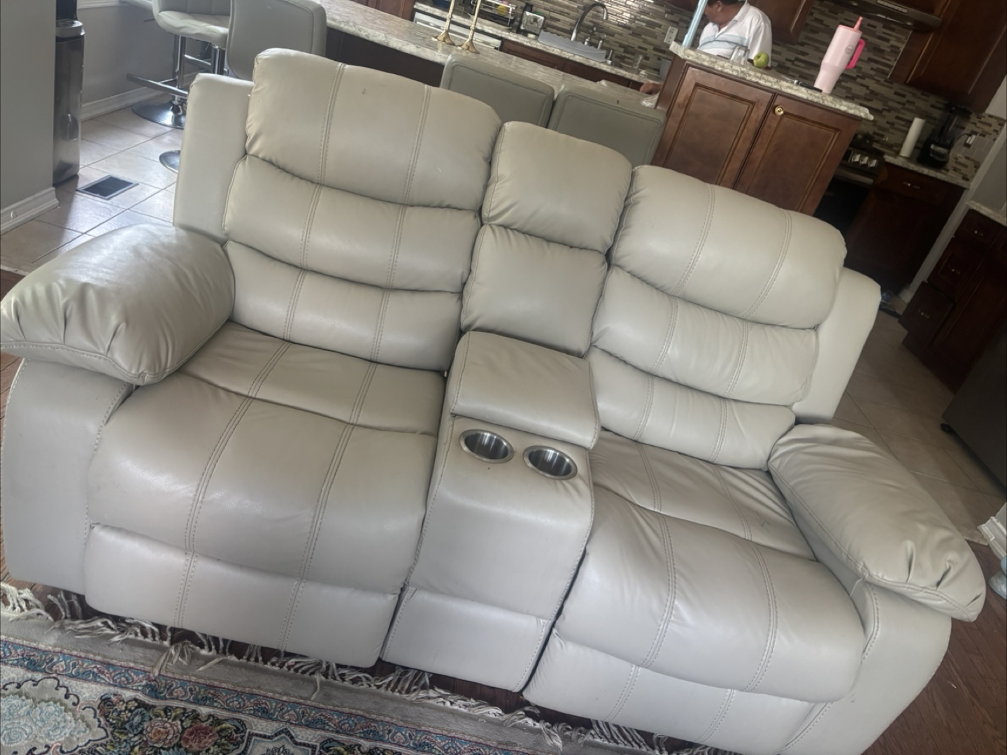 Cream Leather Reclining Sofa - photo 2