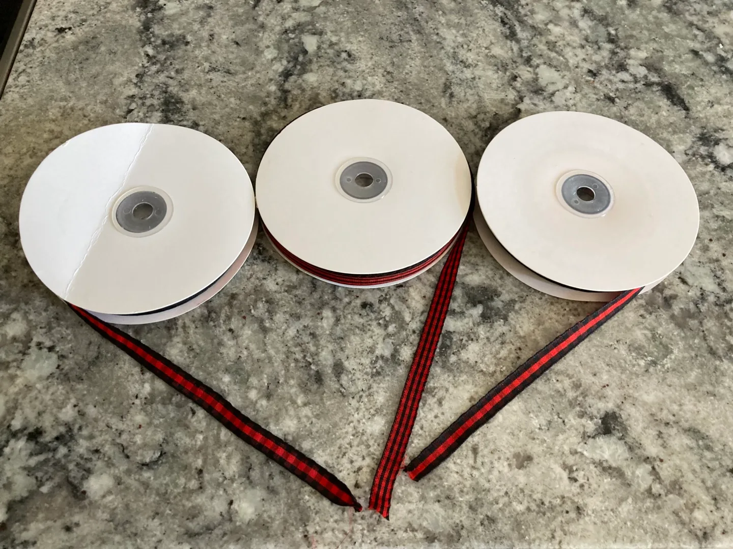 3 rolls new red plaid ribbon. $5 each. Stouffville pickup thumbnail