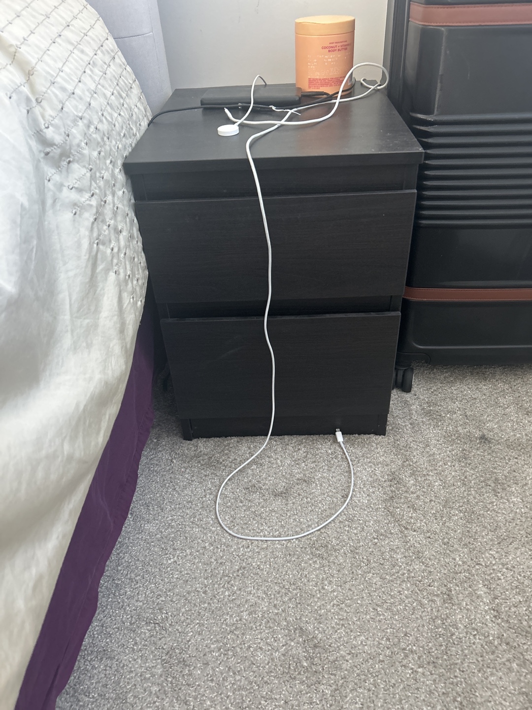Black 2-Drawer Nightstand