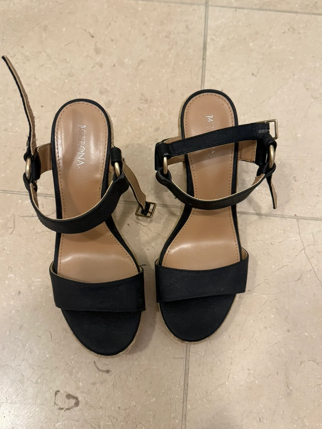 Merona Black Wedge Sandals - Size 6 image indicator(2)