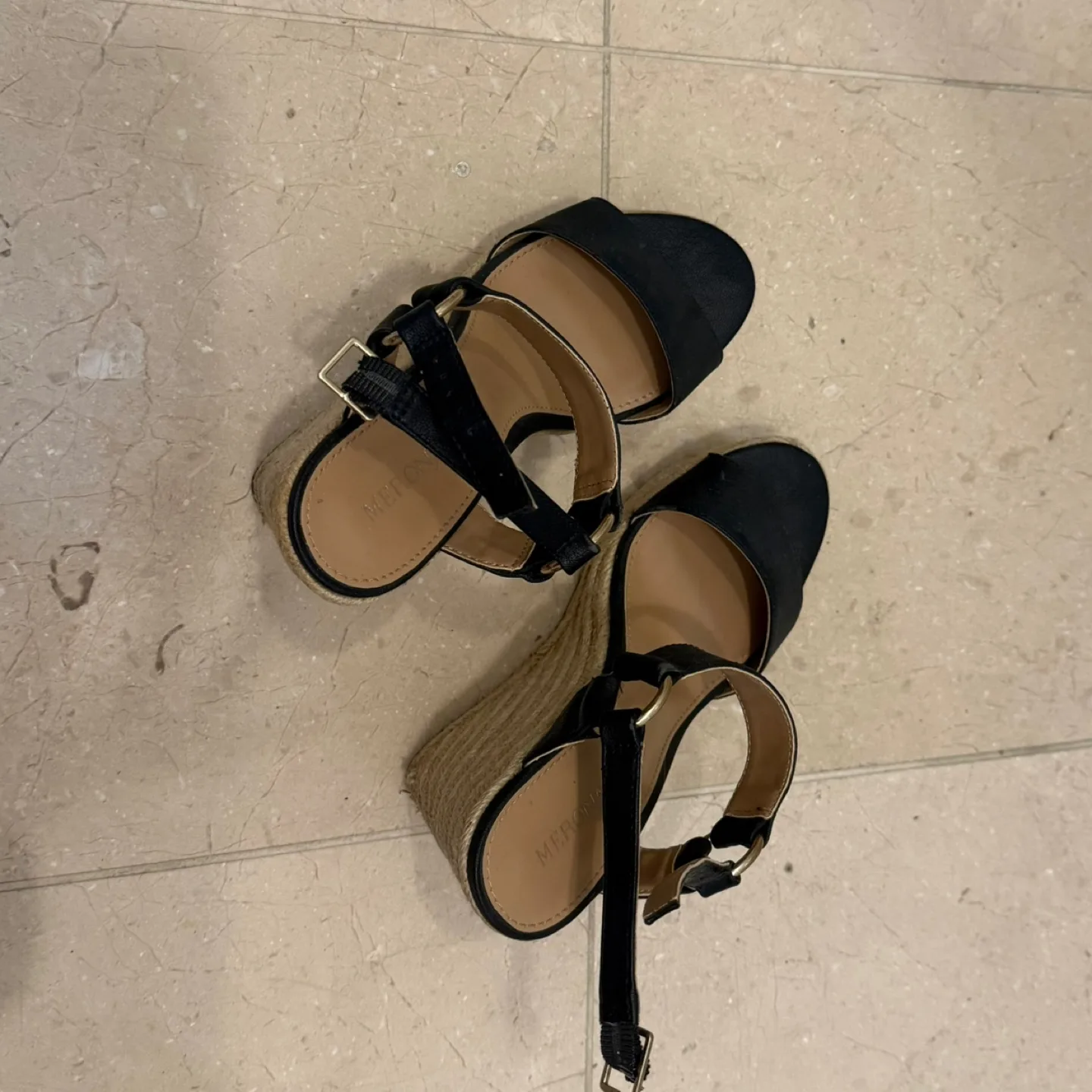 Merona Black Wedge Sandals - Size 6 image indicator(3)