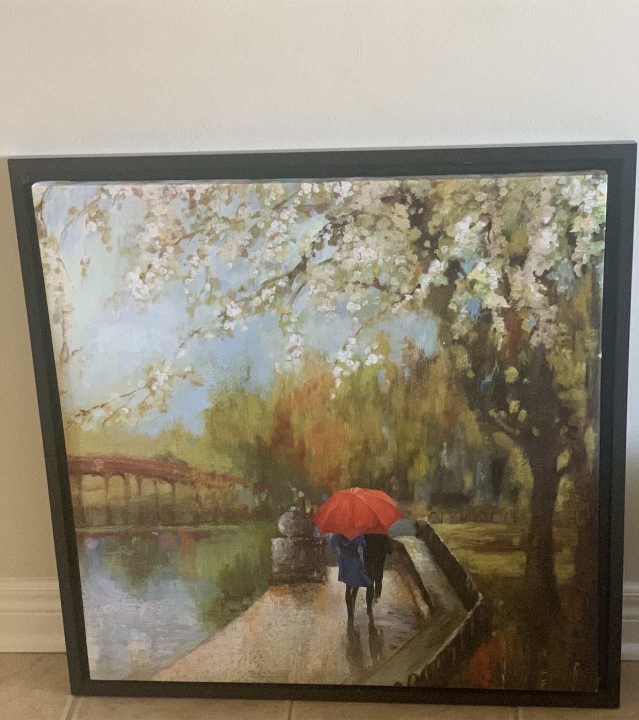 Moving sale —Framed Painting of People with Umbrella - photo 3