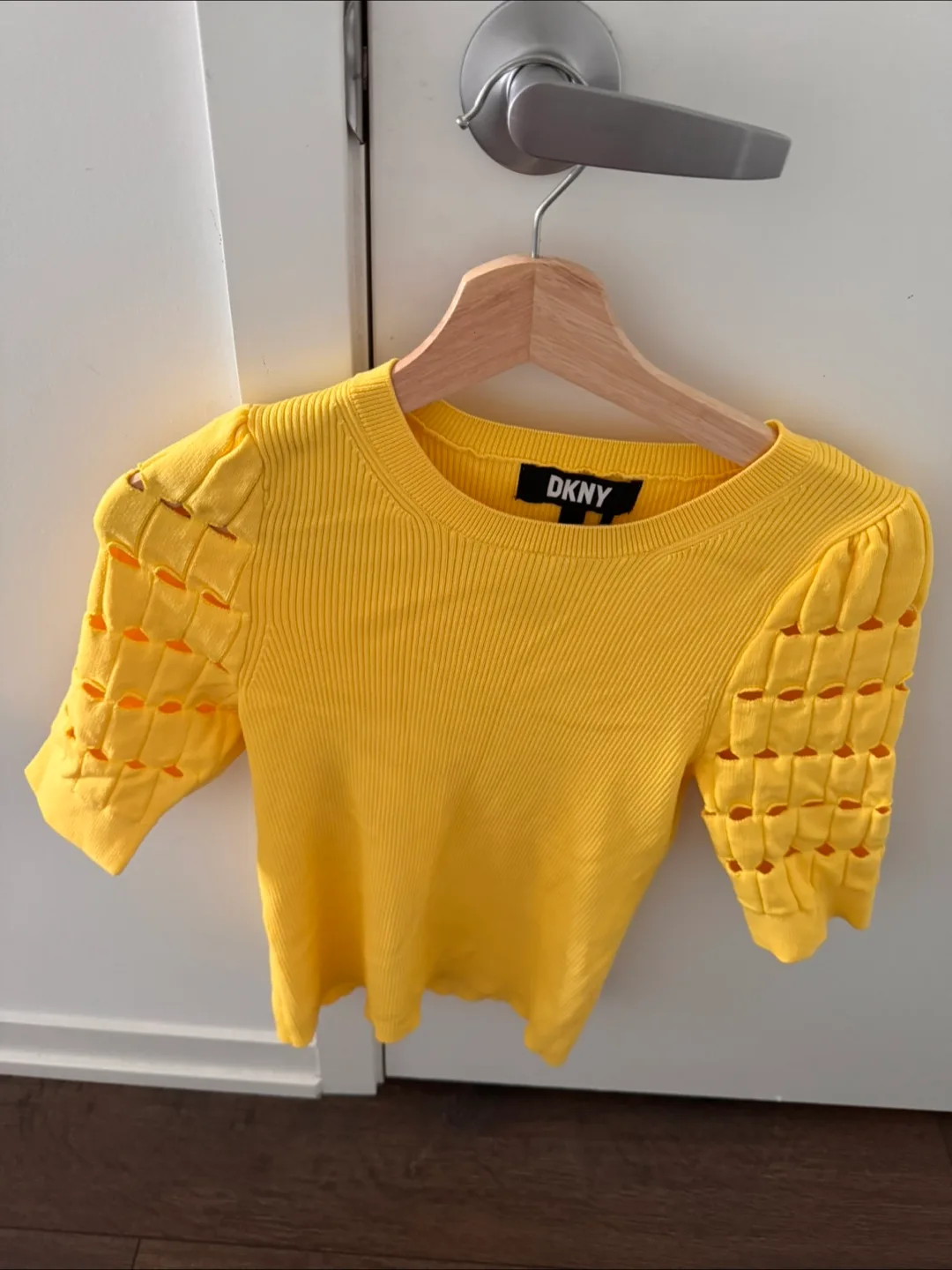 DKNY Yellow Ribbed Top - Size M thumbnail