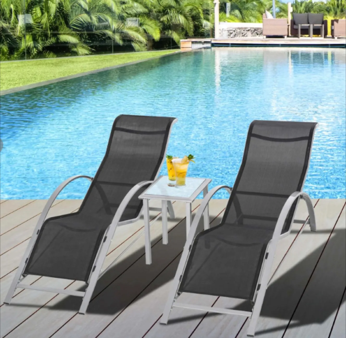 3PC PATIO POOL LOUNGE CHAIR SET W/ TABLE thumbnail