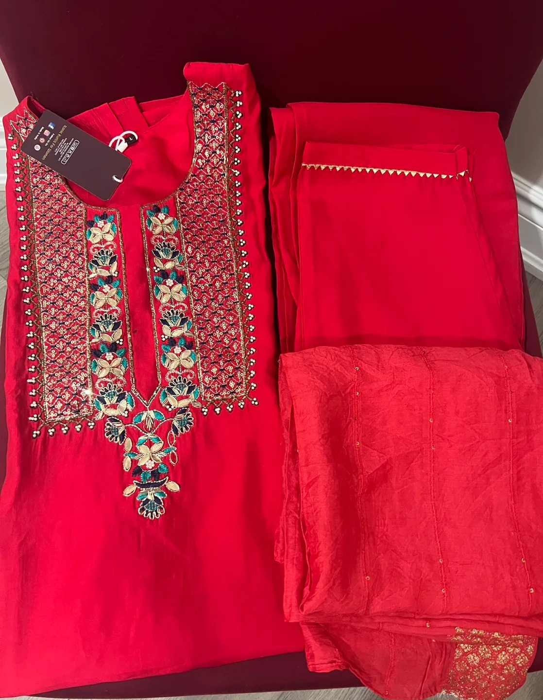 Summer Kurti set for Women, Red thumbnail