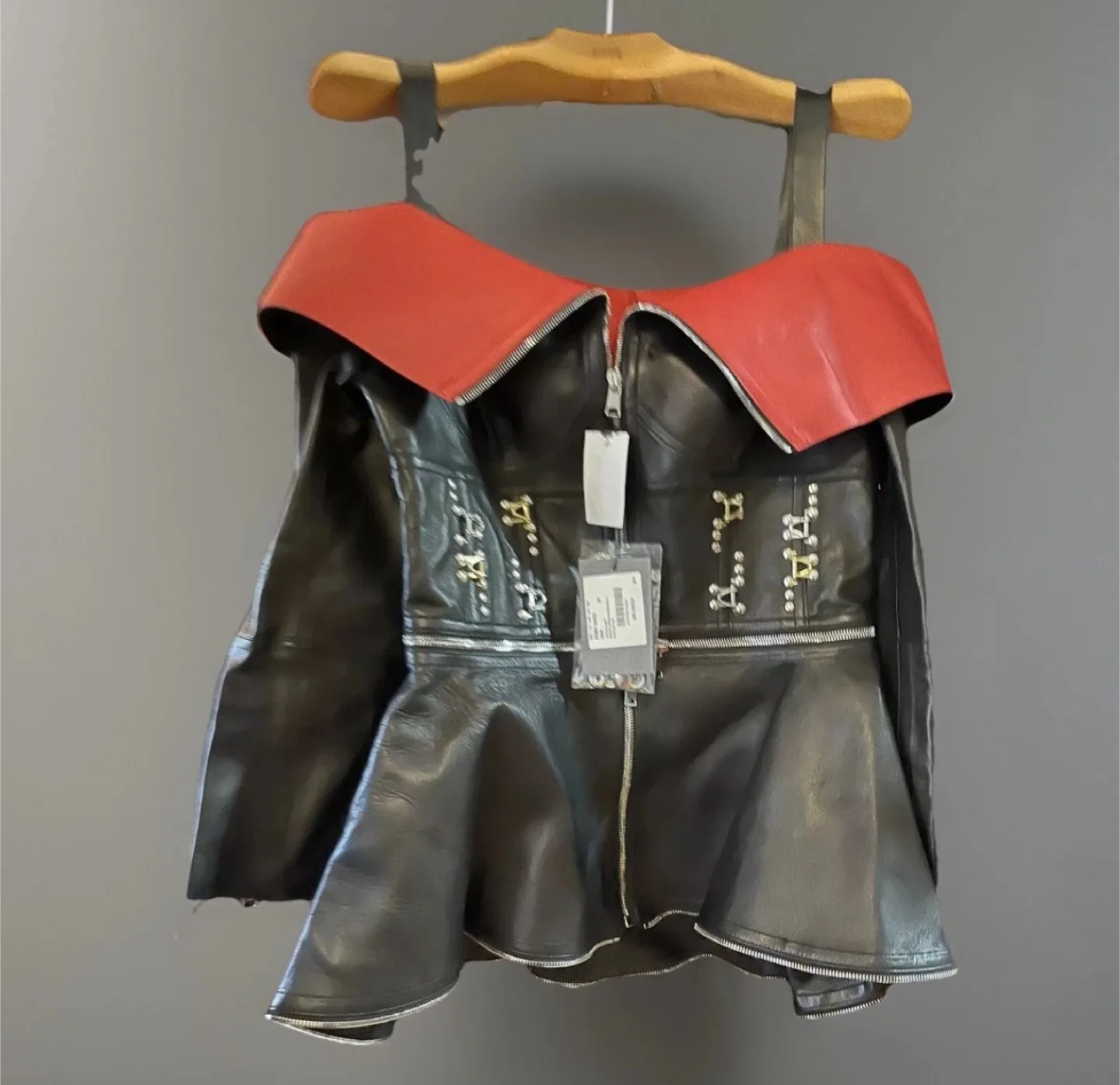Alexander McQueen Leather Peplum Jacket, Size 44 thumbnail