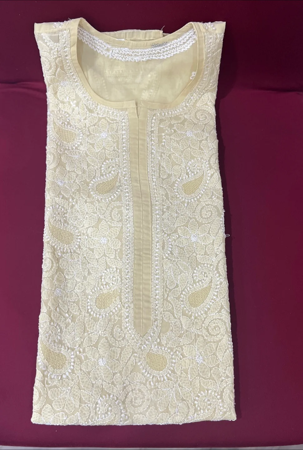 Lucknowi Chikankari Kurti - Cream Colour thumbnail