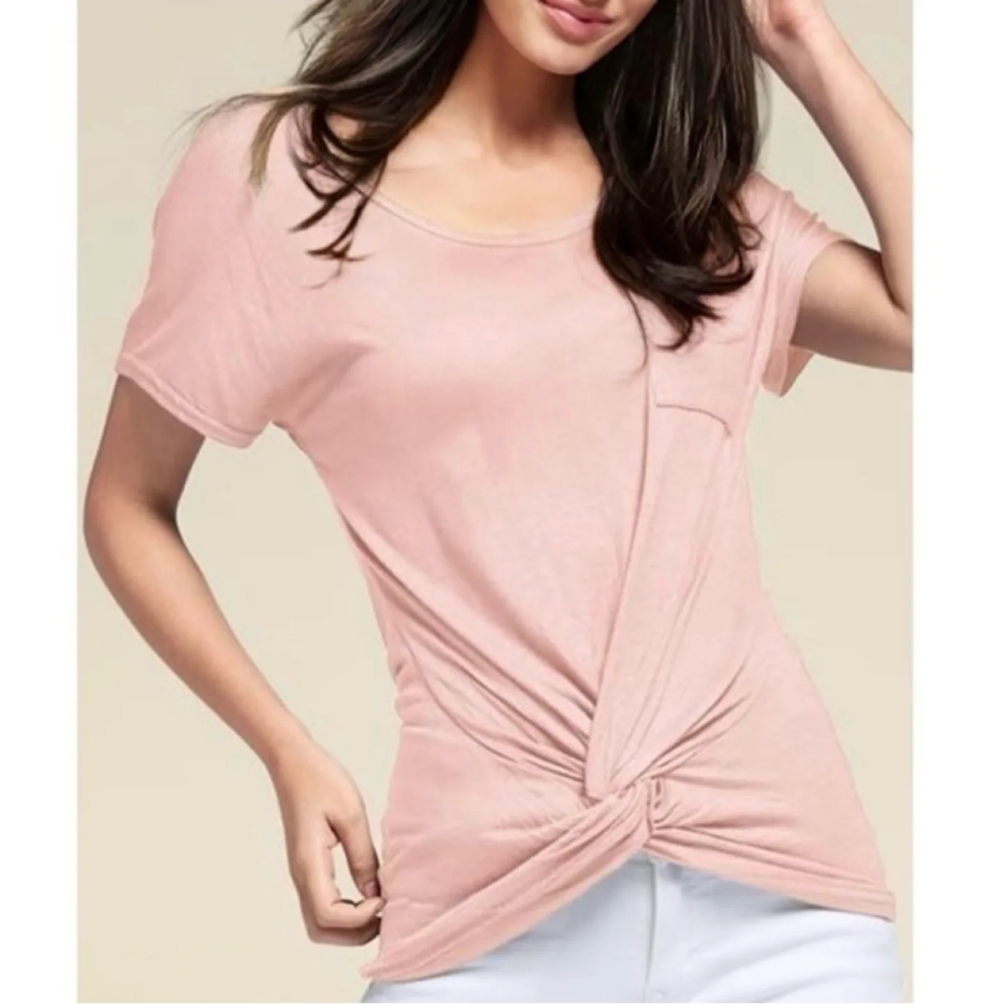 Venus Knot Front Boat Neck Off Shoulder Short Sleeve T Shirt L thumbnail