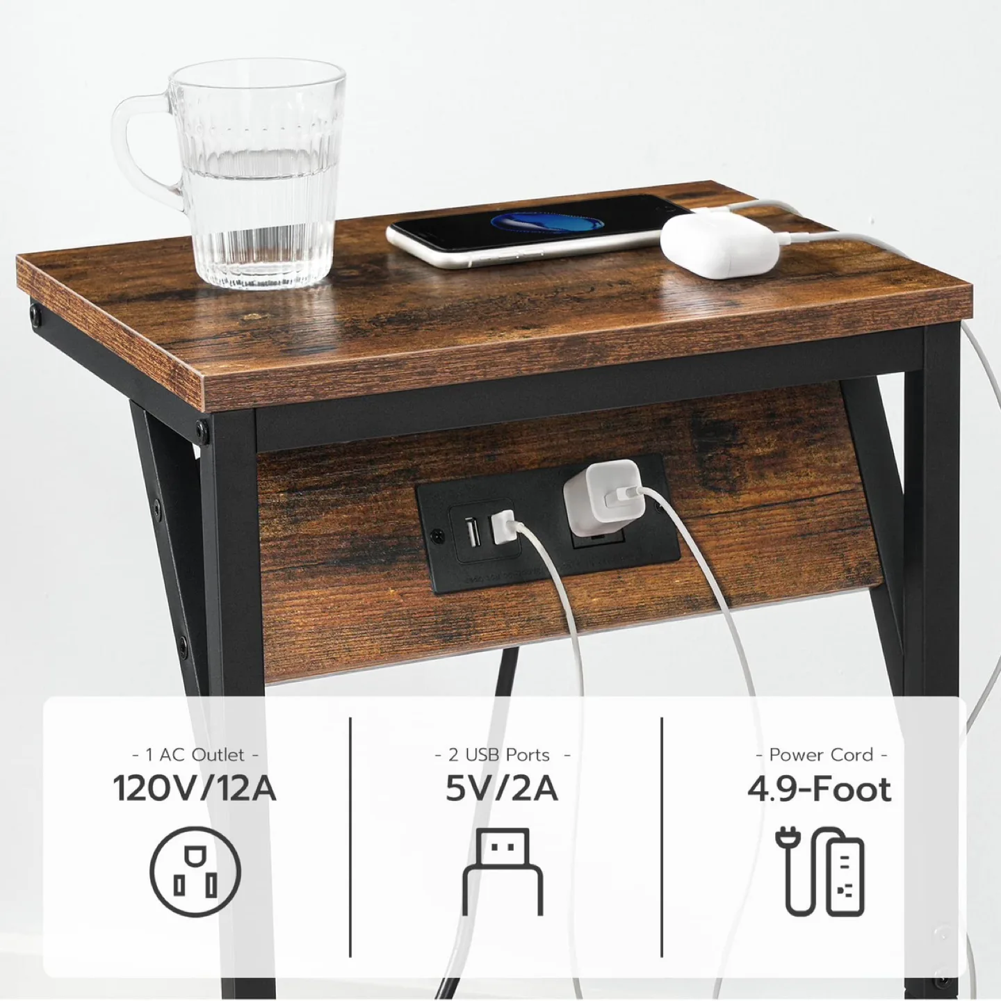 HOOBRO set of 2 C-Shaped End Table with Charging Station image indicator(4)