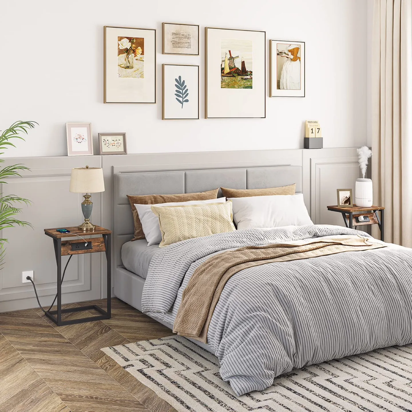 HOOBRO set of 2 C-Shaped End Table with Charging Station image indicator(3)