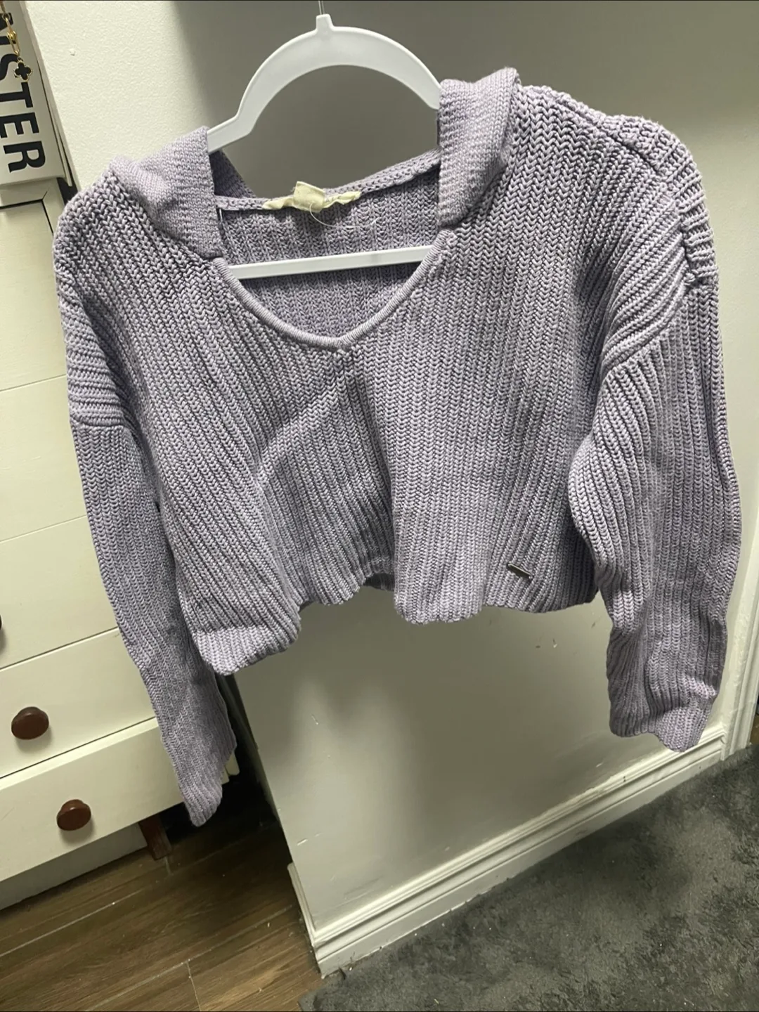 Purple Knit Cropped Hoodie thumbnail