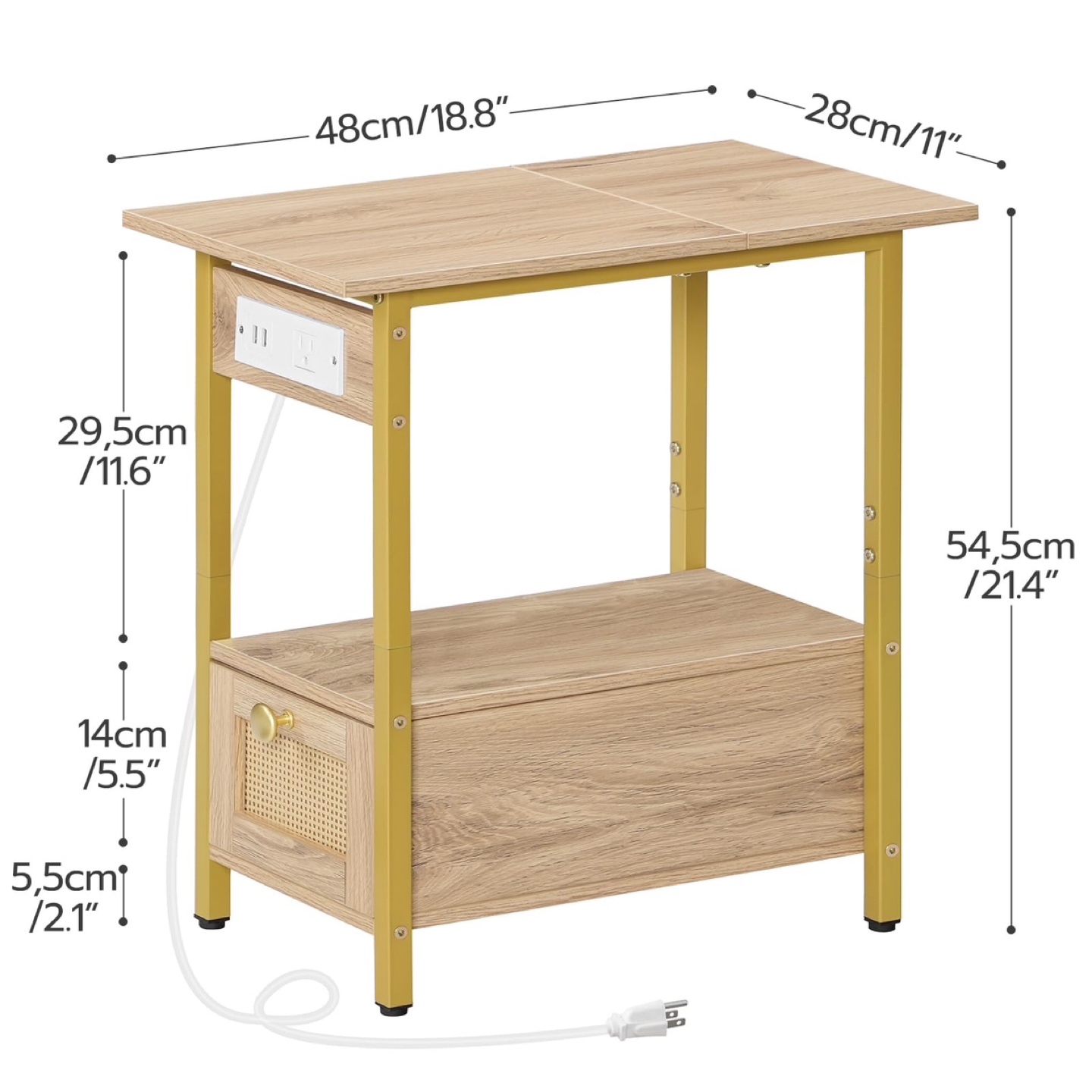 HOOBRO Narrow End Table with Charging Station PAIR - photo 3
