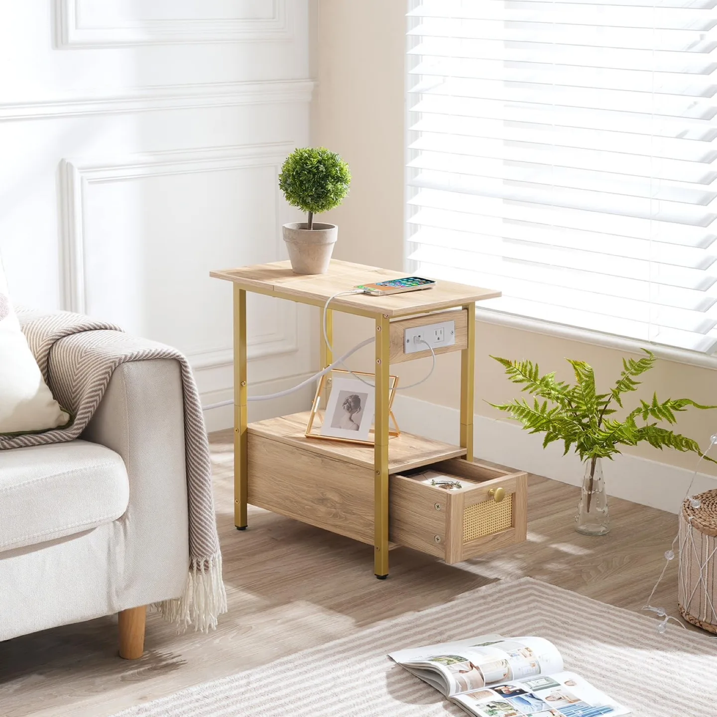 HOOBRO Narrow End Table with Charging Station PAIR image indicator(6)