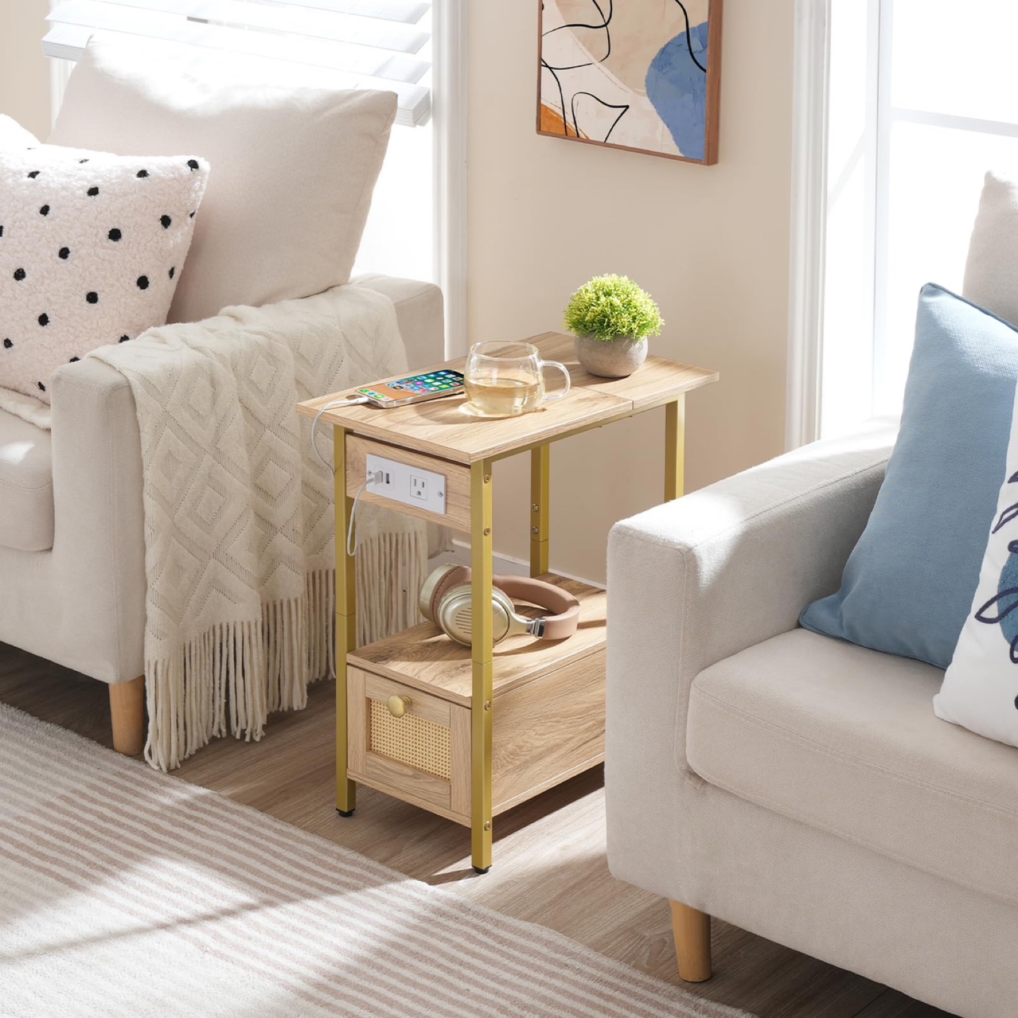 HOOBRO Narrow End Table with Charging Station PAIR - photo 2