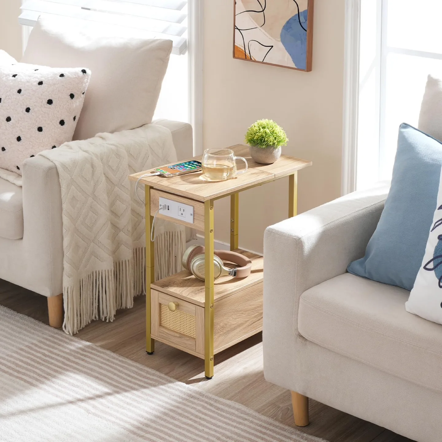 HOOBRO Narrow End Table with Charging Station PAIR image indicator(2)