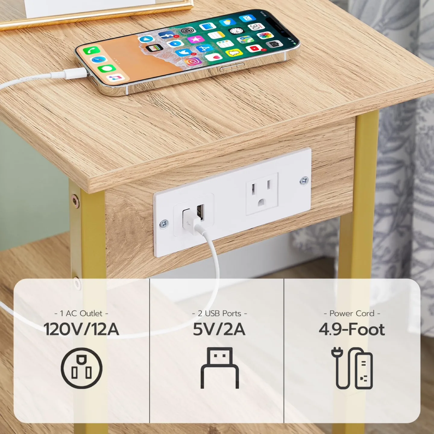 HOOBRO Narrow End Table with Charging Station PAIR image indicator(5)