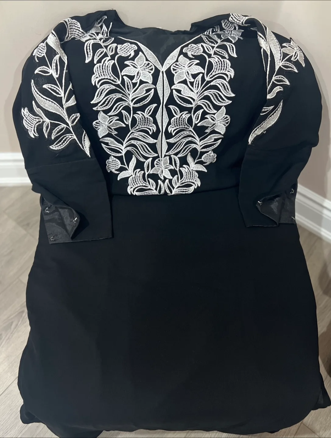 Black Dress/kaftan with White Embroidery thumbnail