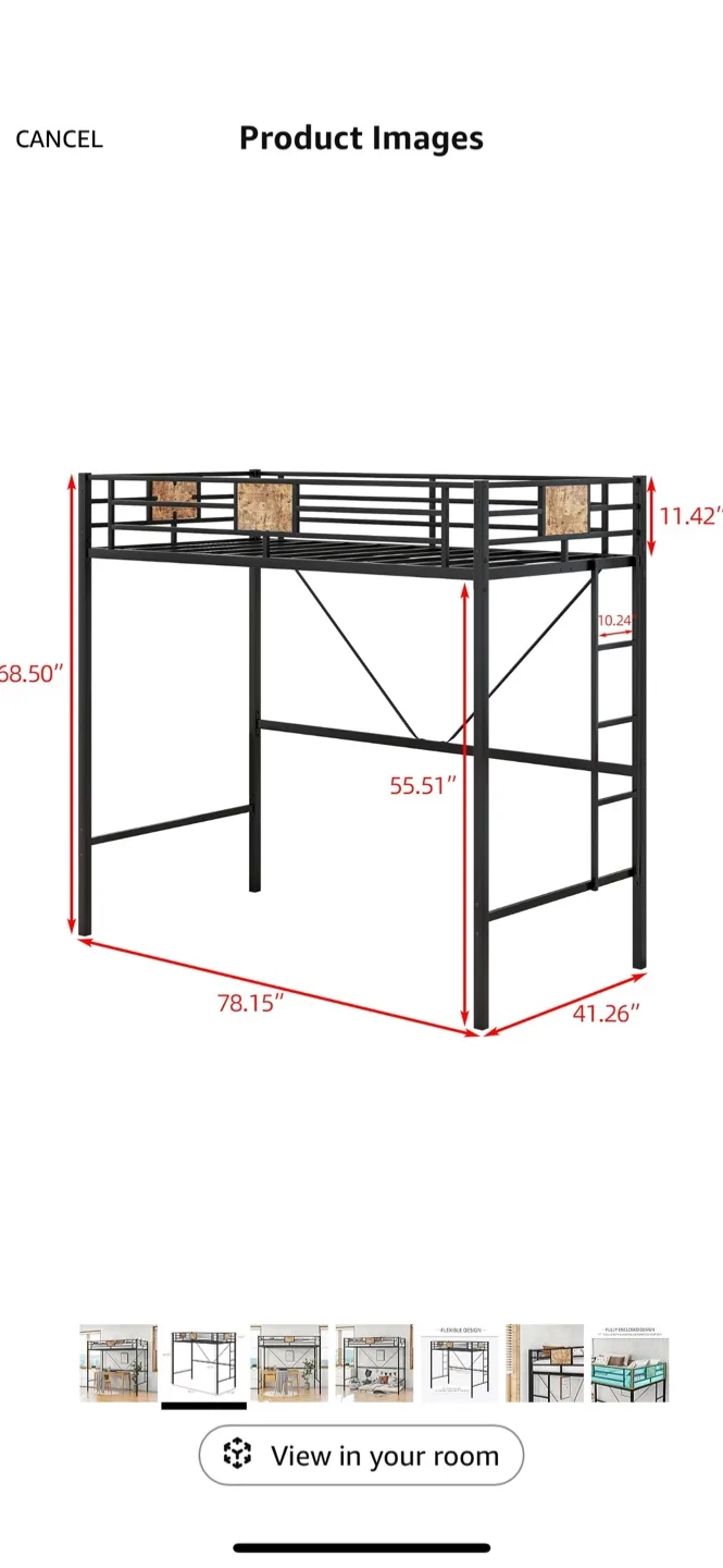 VEVOR Black Metal Loft Bed Frame image indicator(2)