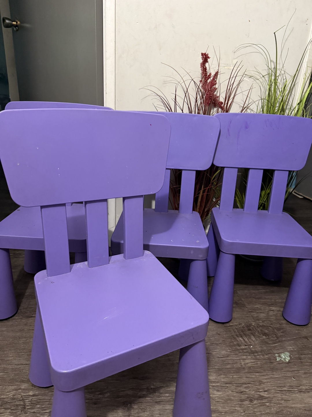 IKEA Children's Table & 4 Purple Chairs